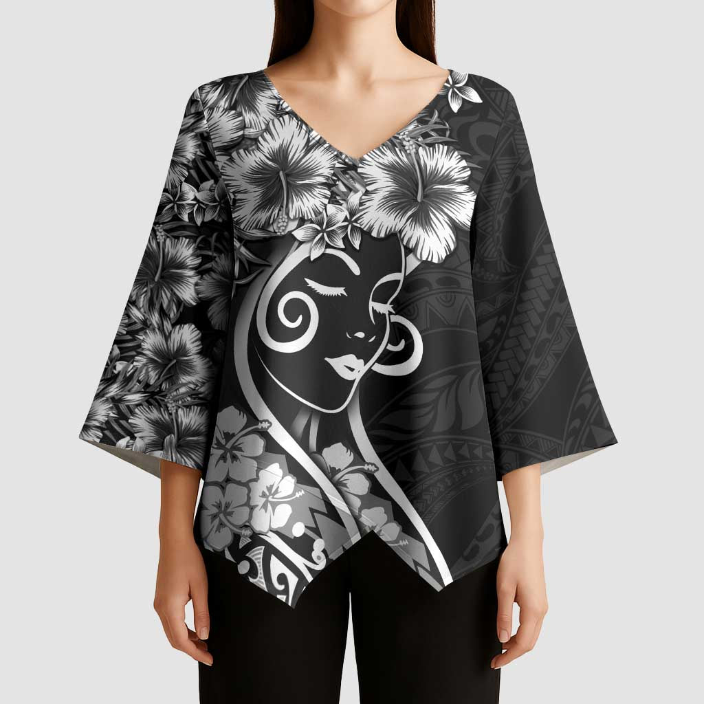 Polynesian Women's Day Kimono Sleeve Blouse Black Hibiscus Flowers With Polynesian Pattern LT05 - Polynesian Pride