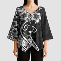 Polynesian Women's Day Kimono Sleeve Blouse Black Hibiscus Flowers With Polynesian Pattern LT05 - Polynesian Pride