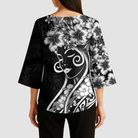 Polynesian Women's Day Kimono Sleeve Blouse Black Hibiscus Flowers With Polynesian Pattern LT05 - Polynesian Pride
