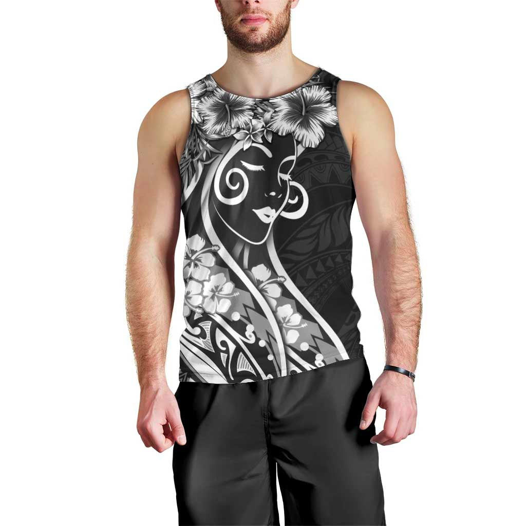Polynesian Women's Day Men Tank Top Black Hibiscus Flowers With Polynesian Pattern LT05 - Polynesian Pride