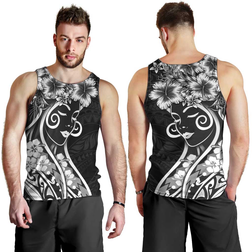 Polynesian Women's Day Men Tank Top Black Hibiscus Flowers With Polynesian Pattern LT05 - Polynesian Pride