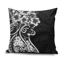 Polynesian Women's Day Pillow Cover Black Hibiscus Flowers With Polynesian Pattern
