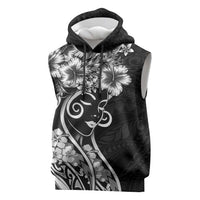 Polynesian Women's Day Sleeveless Hoodie Black Hibiscus Flowers With Polynesian Pattern LT05 Black - Polynesian Pride