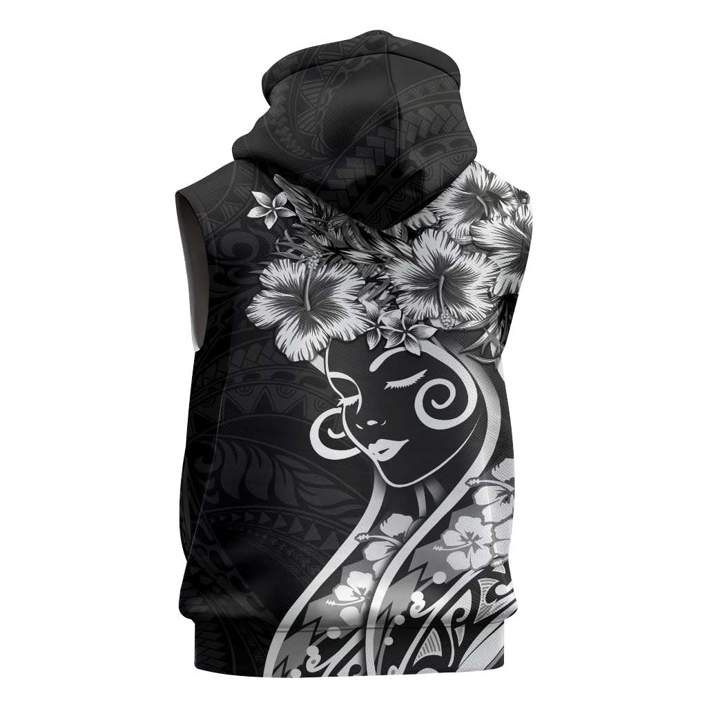 Polynesian Women's Day Sleeveless Hoodie Black Hibiscus Flowers With Polynesian Pattern LT05 - Polynesian Pride