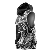 Polynesian Women's Day Sleeveless Hoodie Black Hibiscus Flowers With Polynesian Pattern LT05 - Polynesian Pride