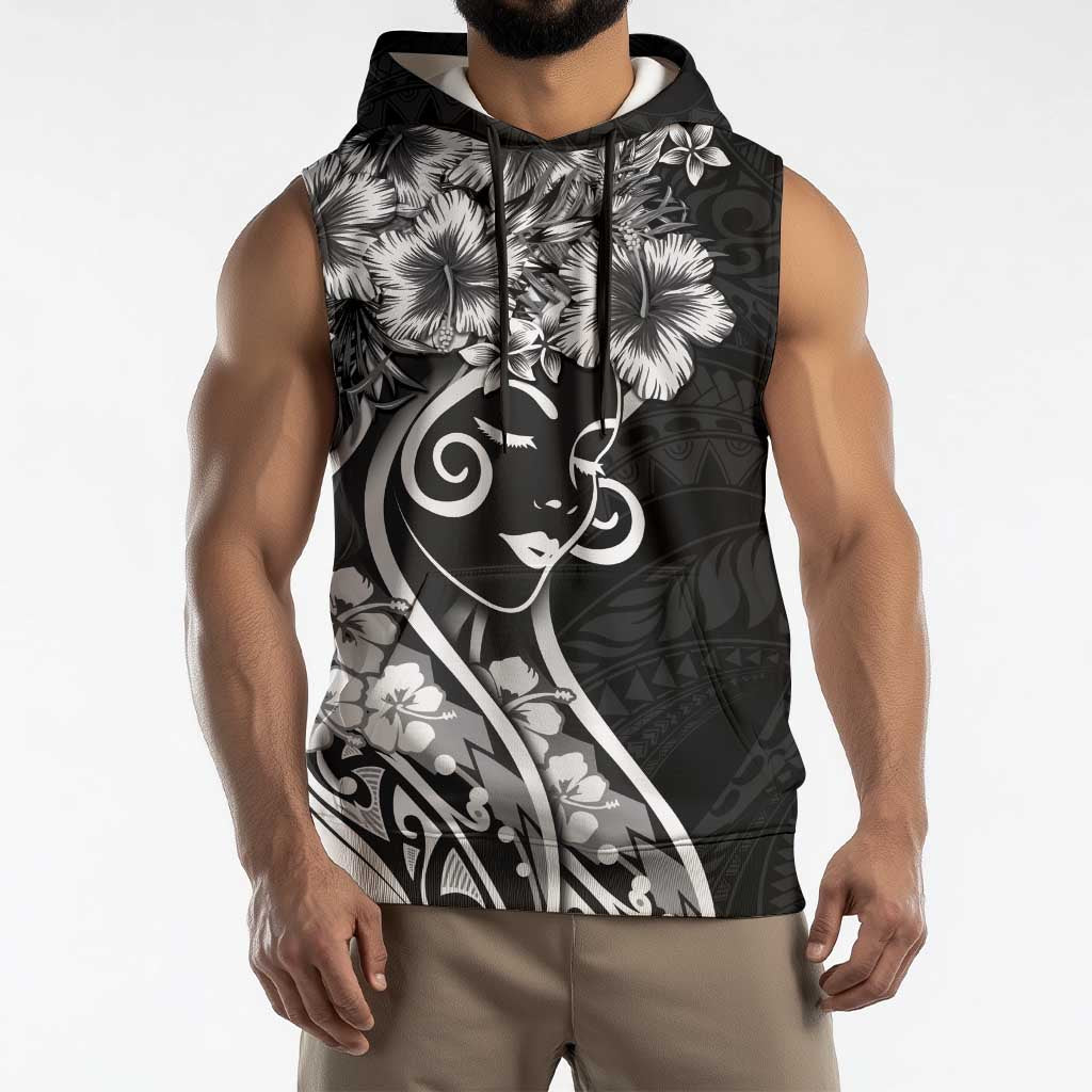 Polynesian Women's Day Sleeveless Hoodie Black Hibiscus Flowers With Polynesian Pattern LT05 - Polynesian Pride