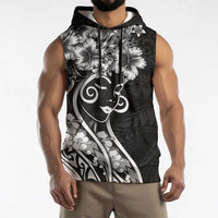 Polynesian Women's Day Sleeveless Hoodie Black Hibiscus Flowers With Polynesian Pattern LT05 - Polynesian Pride