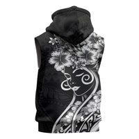 Polynesian Women's Day Sleeveless Zip Hoodie Black Hibiscus Flowers With Polynesian Pattern LT05 - Polynesian Pride