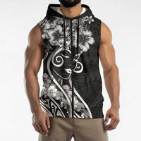 Polynesian Women's Day Sleeveless Zip Hoodie Black Hibiscus Flowers With Polynesian Pattern LT05 - Polynesian Pride