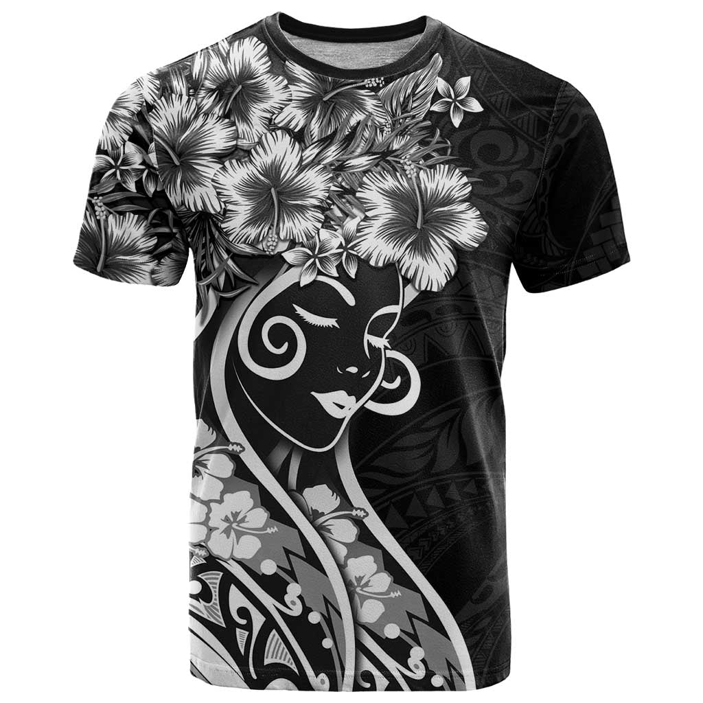 Polynesian Women's Day T Shirt Black Hibiscus Flowers With Polynesian Pattern LT05 Black - Polynesian Pride