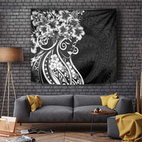 Polynesian Women's Day Tapestry Black Hibiscus Flowers With Polynesian Pattern