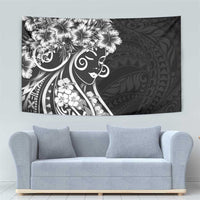 Polynesian Women's Day Tapestry Black Hibiscus Flowers With Polynesian Pattern