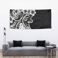 Polynesian Women's Day Tapestry Black Hibiscus Flowers With Polynesian Pattern