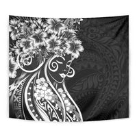 Polynesian Women's Day Tapestry Black Hibiscus Flowers With Polynesian Pattern