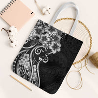 Polynesian Women's Day Tote Bag Black Hibiscus Flowers With Polynesian Pattern