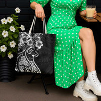 Polynesian Women's Day Tote Bag Black Hibiscus Flowers With Polynesian Pattern