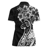 Polynesian Women's Day Women Polo Shirt Black Hibiscus Flowers With Polynesian Pattern LT05 - Polynesian Pride