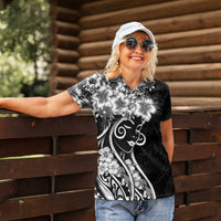 Polynesian Women's Day Women Polo Shirt Black Hibiscus Flowers With Polynesian Pattern LT05 - Polynesian Pride