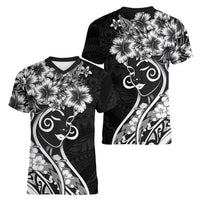 Polynesian Women's Day Women V-Neck T-Shirt Black Hibiscus Flowers With Polynesian Pattern LT05 - Polynesian Pride