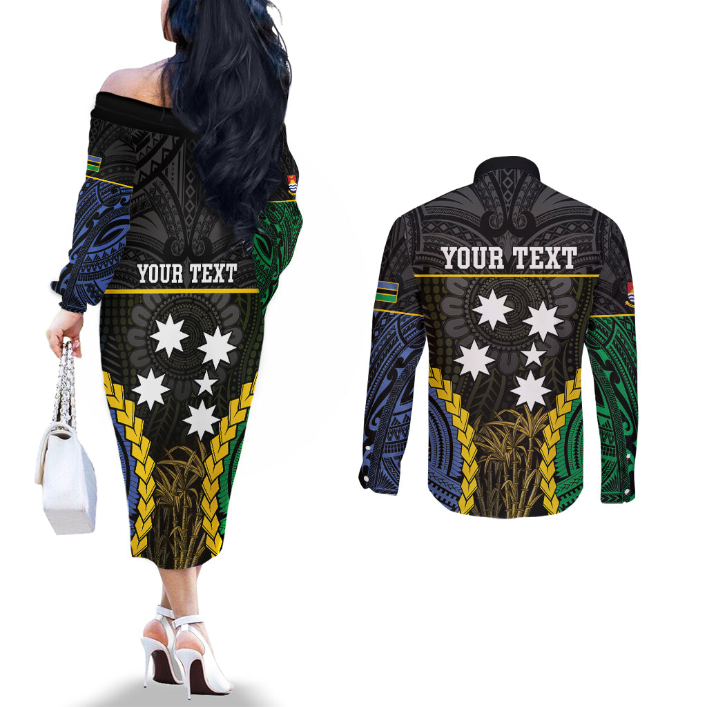 Personalised South Sea Islanders And Gilbert Islands Couples Matching Off The Shoulder Long Sleeve Dress and Long Sleeve Button Shirt Kanakas Polynesian Pattern LT05 - Polynesian Pride