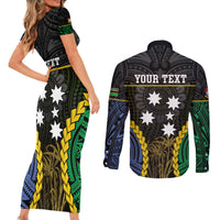 Personalised South Sea Islanders And Gilbert Islands Couples Matching Short Sleeve Bodycon Dress and Long Sleeve Button Shirt Kanakas Polynesian Pattern