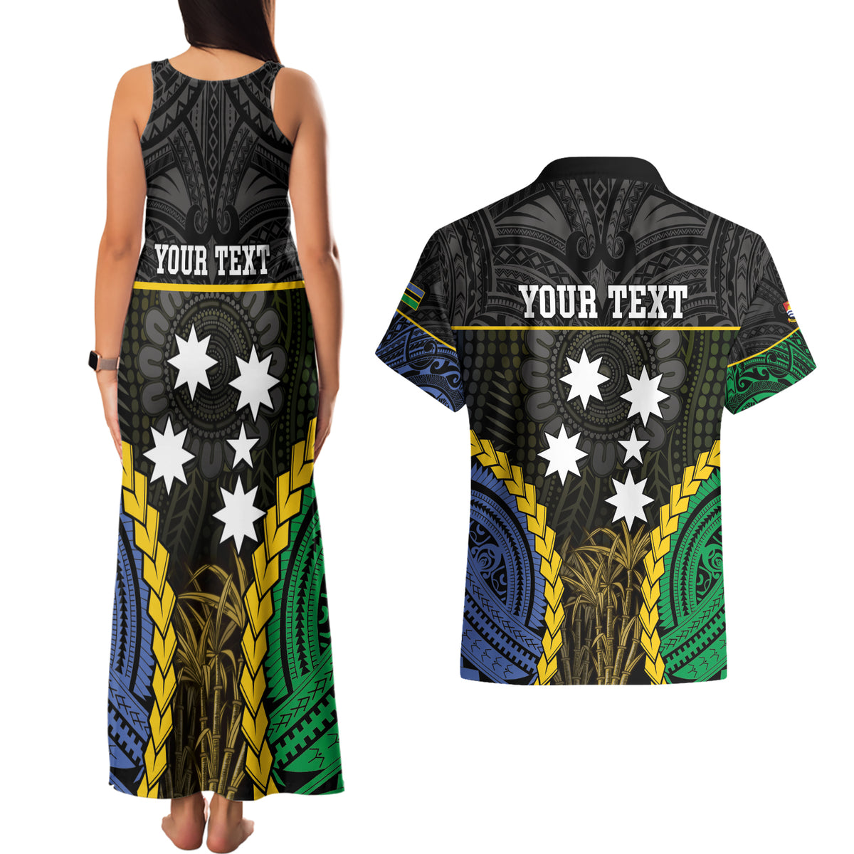 Personalised South Sea Islanders And Gilbert Islands Couples Matching Tank Maxi Dress and Hawaiian Shirt Kanakas Polynesian Pattern