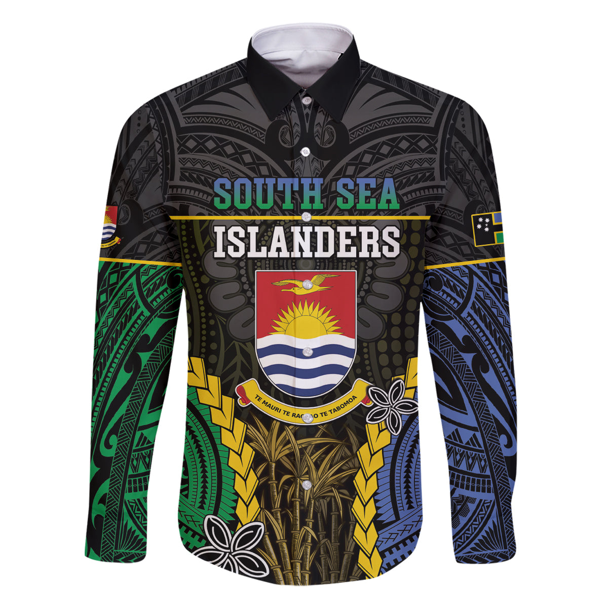 Personalised South Sea Islanders And Gilbert Islands Family Matching Off The Shoulder Long Sleeve Dress and Hawaiian Shirt Kanakas Polynesian Pattern