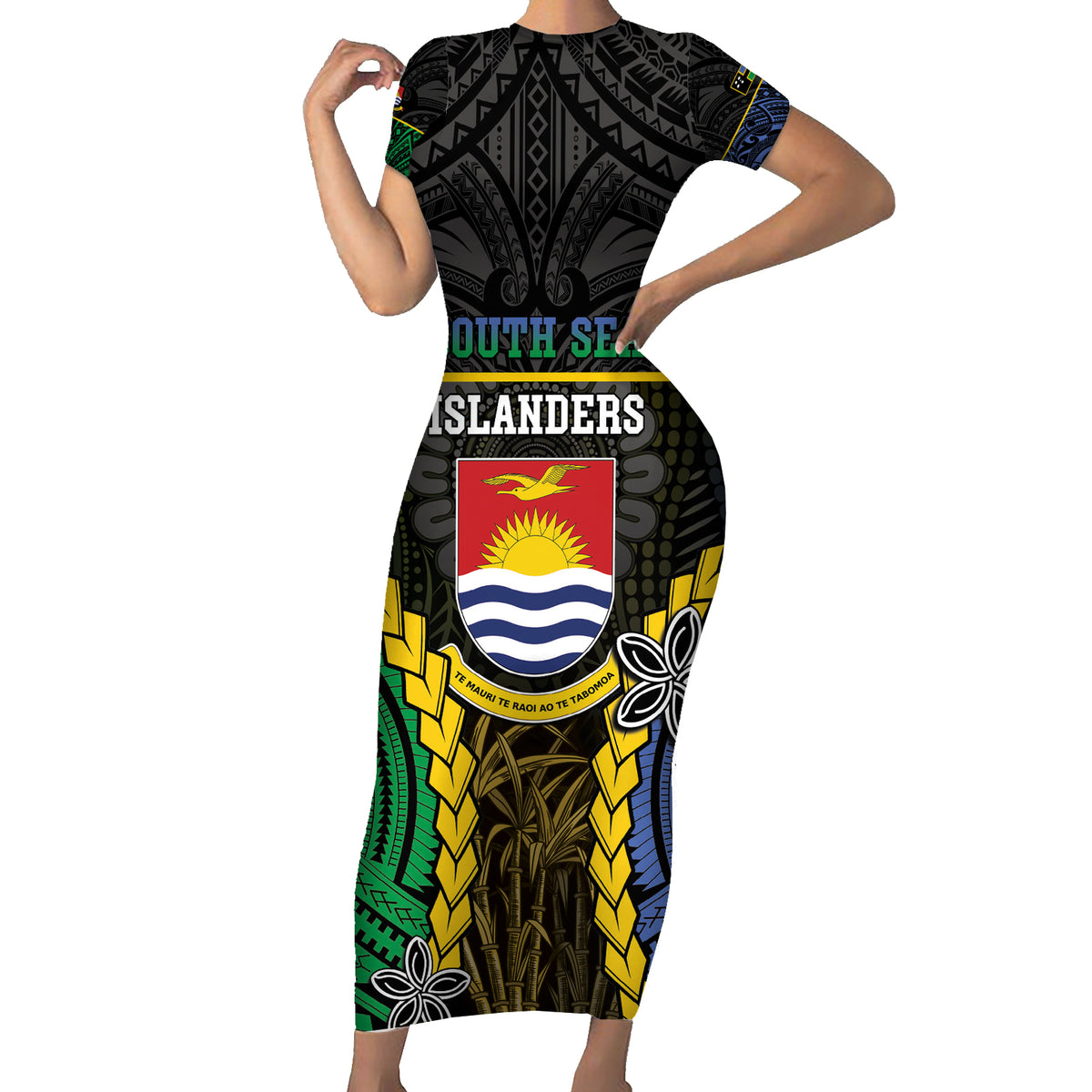 Personalised South Sea Islanders And Gilbert Islands Short Sleeve Bodycon Dress Kanakas Polynesian Pattern