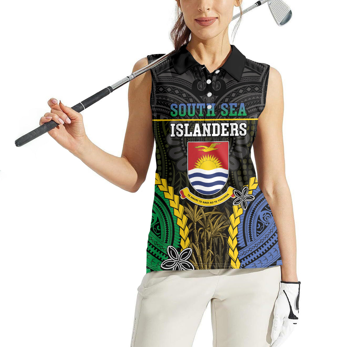 Personalised South Sea Islanders And Gilbert Islands Women Sleeveless Polo Shirt Kanakas Polynesian Pattern