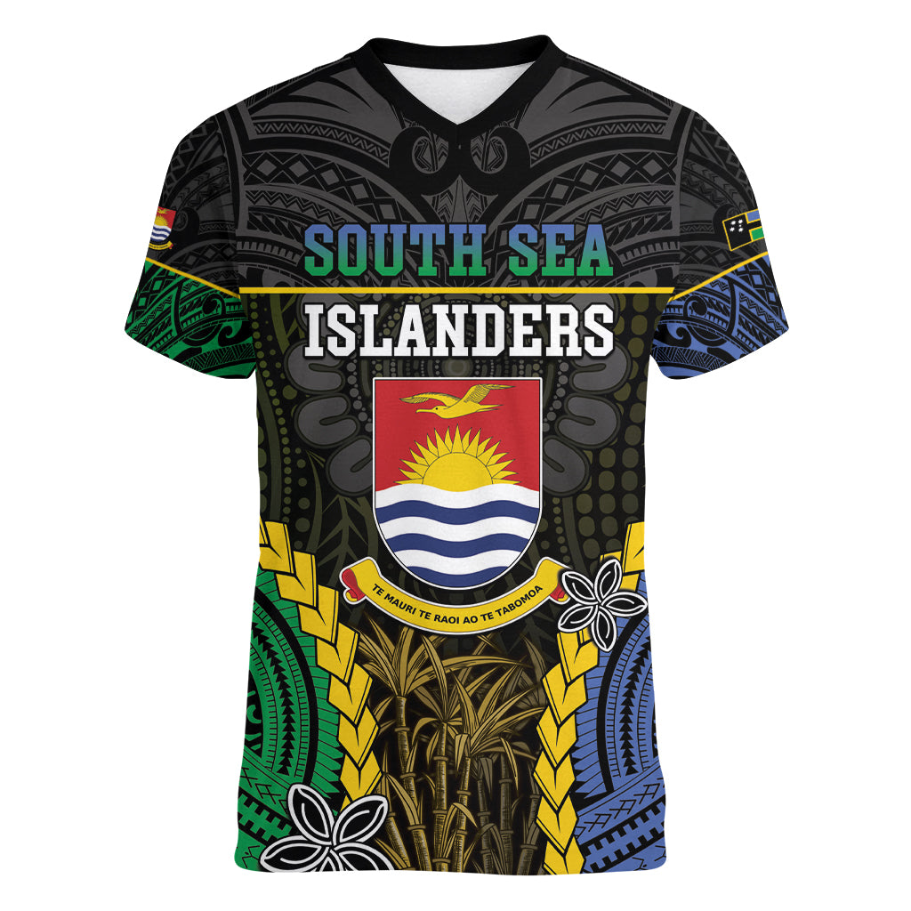 Personalised South Sea Islanders And Gilbert Islands Women V-Neck T-Shirt Kanakas Polynesian Pattern