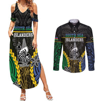 Personalised South Sea Islanders And New Caledonia Couples Matching Summer Maxi Dress and Long Sleeve Button Shirt Kanakas Polynesian Pattern LT05 Black - Polynesian Pride