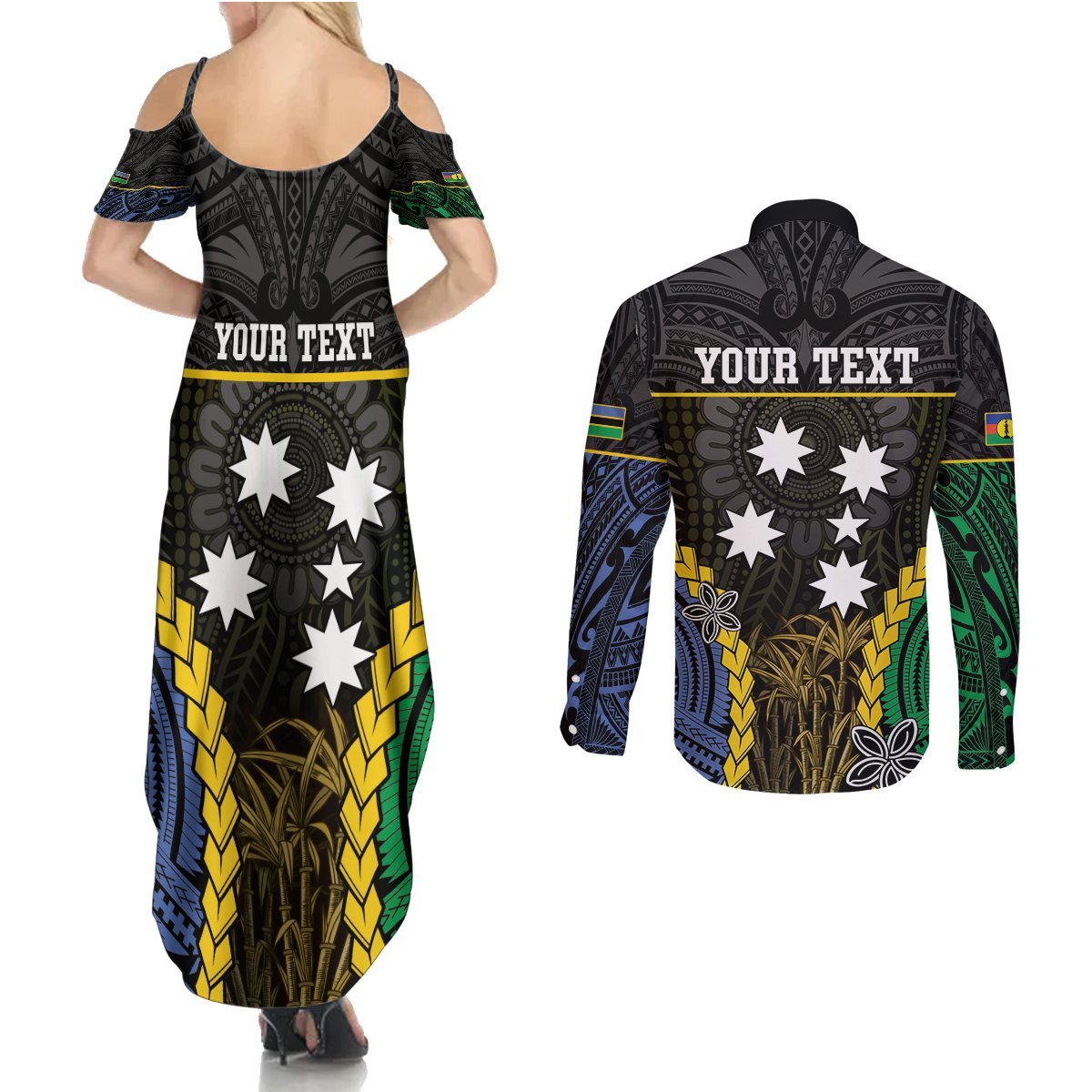Personalised South Sea Islanders And New Caledonia Couples Matching Summer Maxi Dress and Long Sleeve Button Shirt Kanakas Polynesian Pattern LT05 - Polynesian Pride