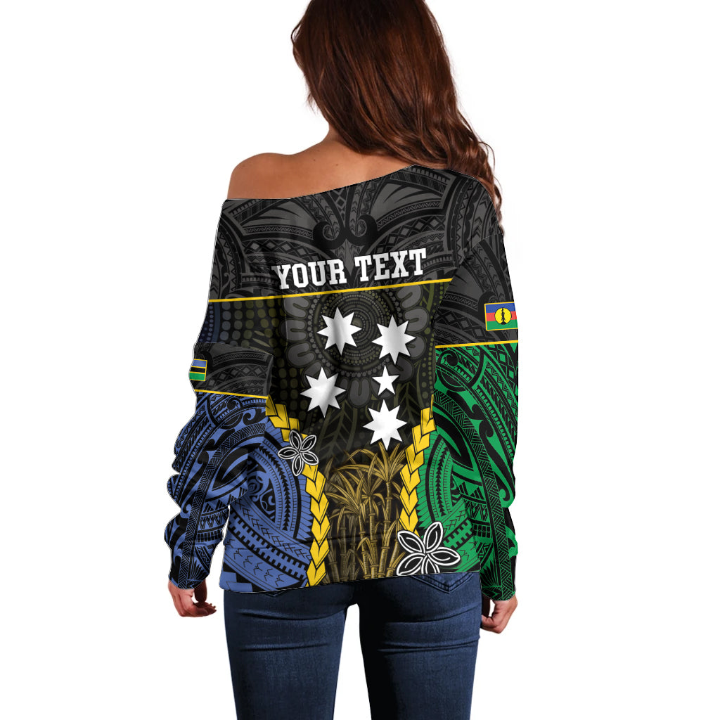 Personalised South Sea Islanders And New Caledonia Off Shoulder Sweater Kanakas Polynesian Pattern LT05 - Polynesian Pride