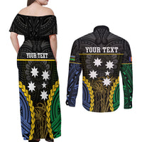 Personalised South Sea Islanders And New Ireland Couples Matching Off Shoulder Maxi Dress and Long Sleeve Button Shirt Kanakas Polynesian Pattern