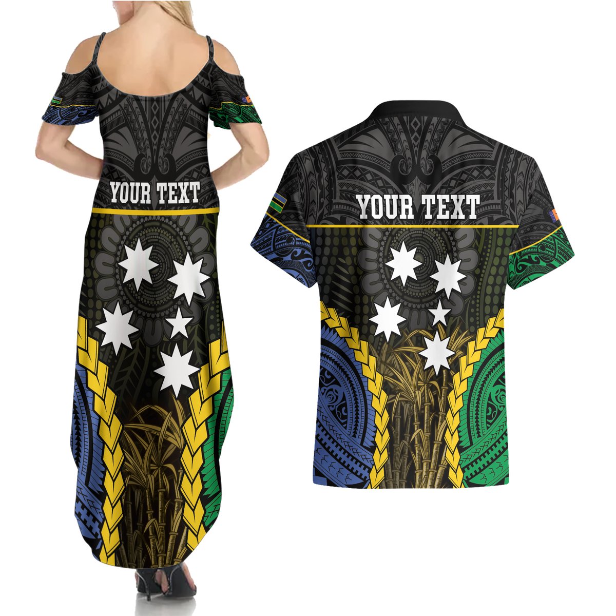 Personalised South Sea Islanders And New Ireland Couples Matching Summer Maxi Dress and Hawaiian Shirt Kanakas Polynesian Pattern