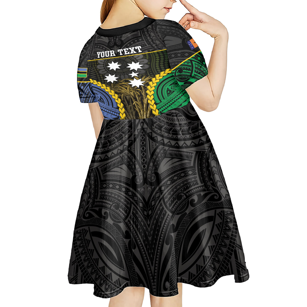Personalised South Sea Islanders And New Ireland Kid Short Sleeve Dress Kanakas Polynesian Pattern