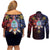 Philippines Guam Couples Matching Off Shoulder Short Dress and Long Sleeve Button Shirt Filipino Sun With Guaman Seal