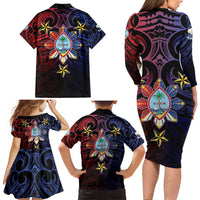 Philippines Guam Family Matching Long Sleeve Bodycon Dress and Hawaiian Shirt Filipino Sun With Guaman Seal