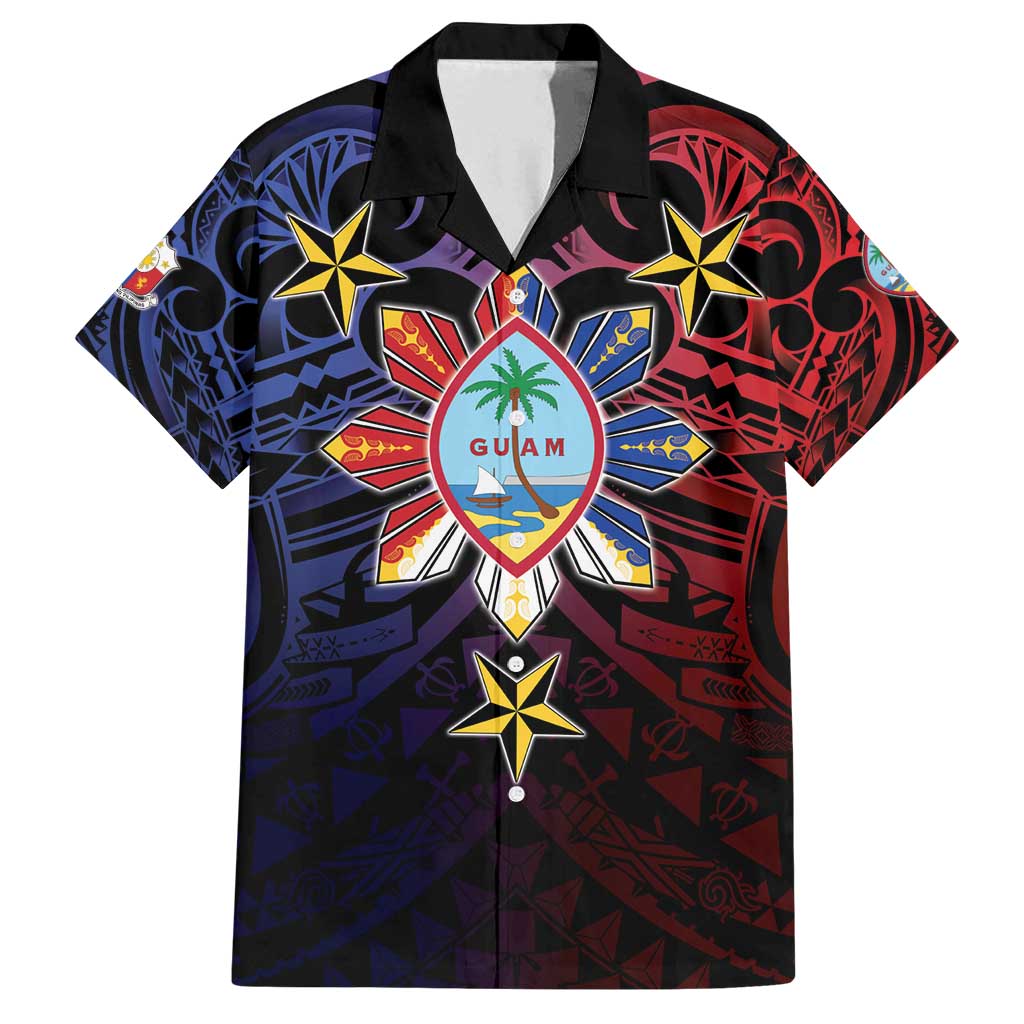Philippines Guam Family Matching Off Shoulder Short Dress and Hawaiian Shirt Filipino Sun With Guaman Seal