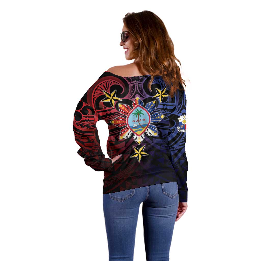 Philippines Guam Off Shoulder Sweater Filipino Sun With Guaman Seal