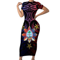 Philippines Guam Short Sleeve Bodycon Dress Filipino Sun With Guaman Seal
