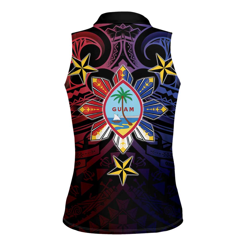 Philippines Guam Women Sleeveless Polo Shirt Filipino Sun With Guaman Seal