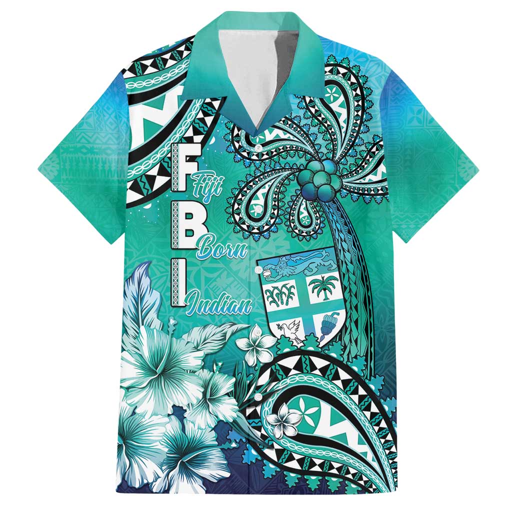 Fiji Born Indian Family Matching Off Shoulder Short Dress and Hawaiian Shirt Palm Paisley With Tapa Pattern