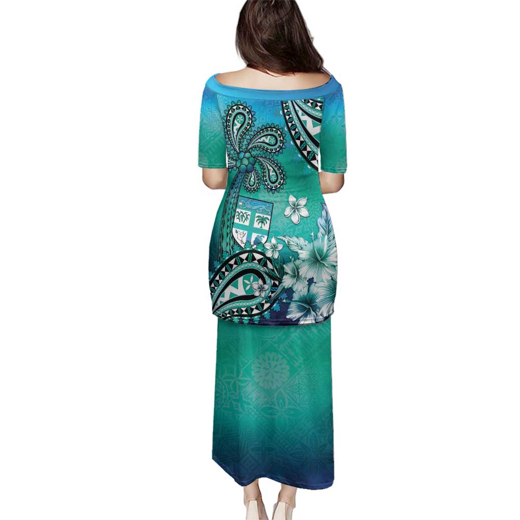 Fiji Born Indian Family Matching Puletasi and Hawaiian Shirt Palm Paisley With Tapa Pattern