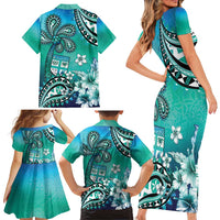 Fiji Born Indian Family Matching Short Sleeve Bodycon Dress and Hawaiian Shirt Palm Paisley With Tapa Pattern