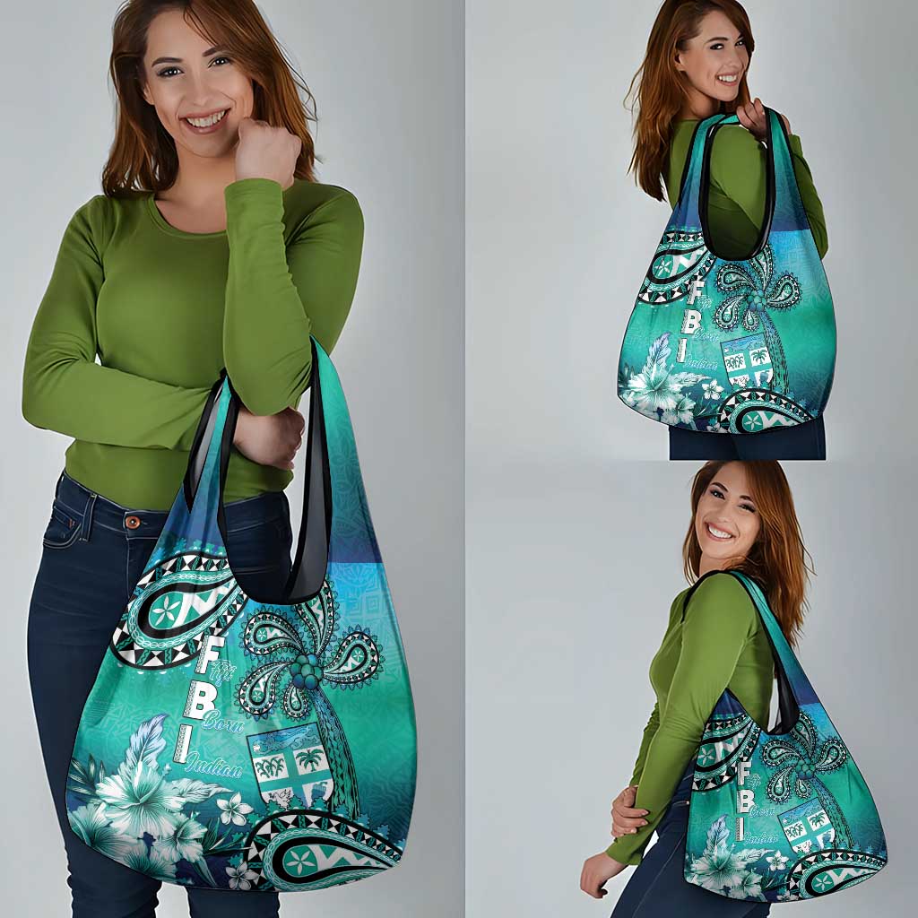 Fiji Born Indian Grocery Bag Palm Paisley With Tapa Pattern