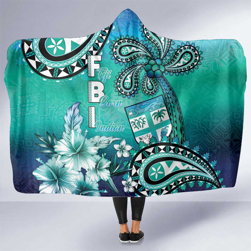 Fiji Born Indian Hooded Blanket Palm Paisley With Tapa Pattern LT05 One Size Aqua - Polynesian Pride