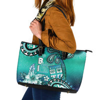Fiji Born Indian Leather Tote Bag Palm Paisley With Tapa Pattern