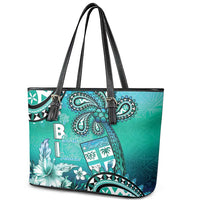 Fiji Born Indian Leather Tote Bag Palm Paisley With Tapa Pattern