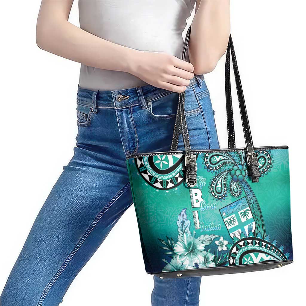 Fiji Born Indian Leather Tote Bag Palm Paisley With Tapa Pattern